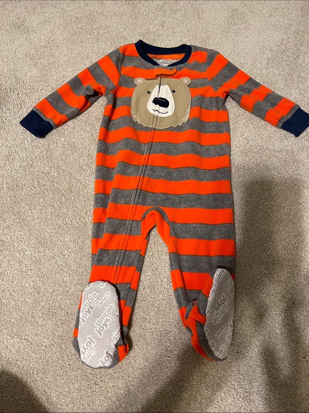 Carter's Orange & Gray Striped Bear Footed One-Piece